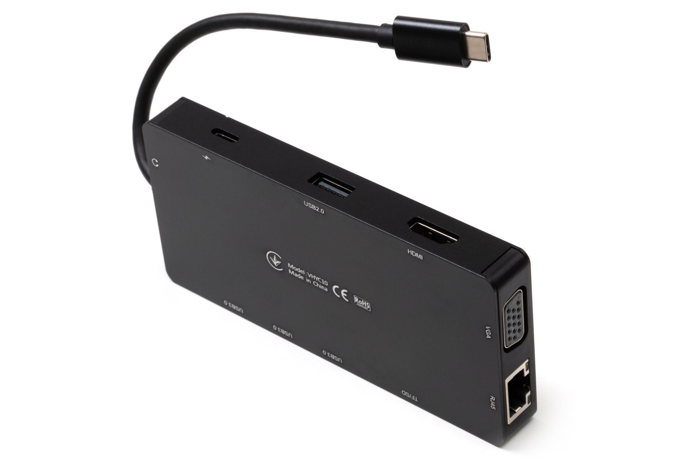 Концентратор Vinga USB-C 3.1 to VGA+HDMI+RJ45+3xUSB3.0+USB2.0+SD/TF+PD100W+Audio (VHYC10)