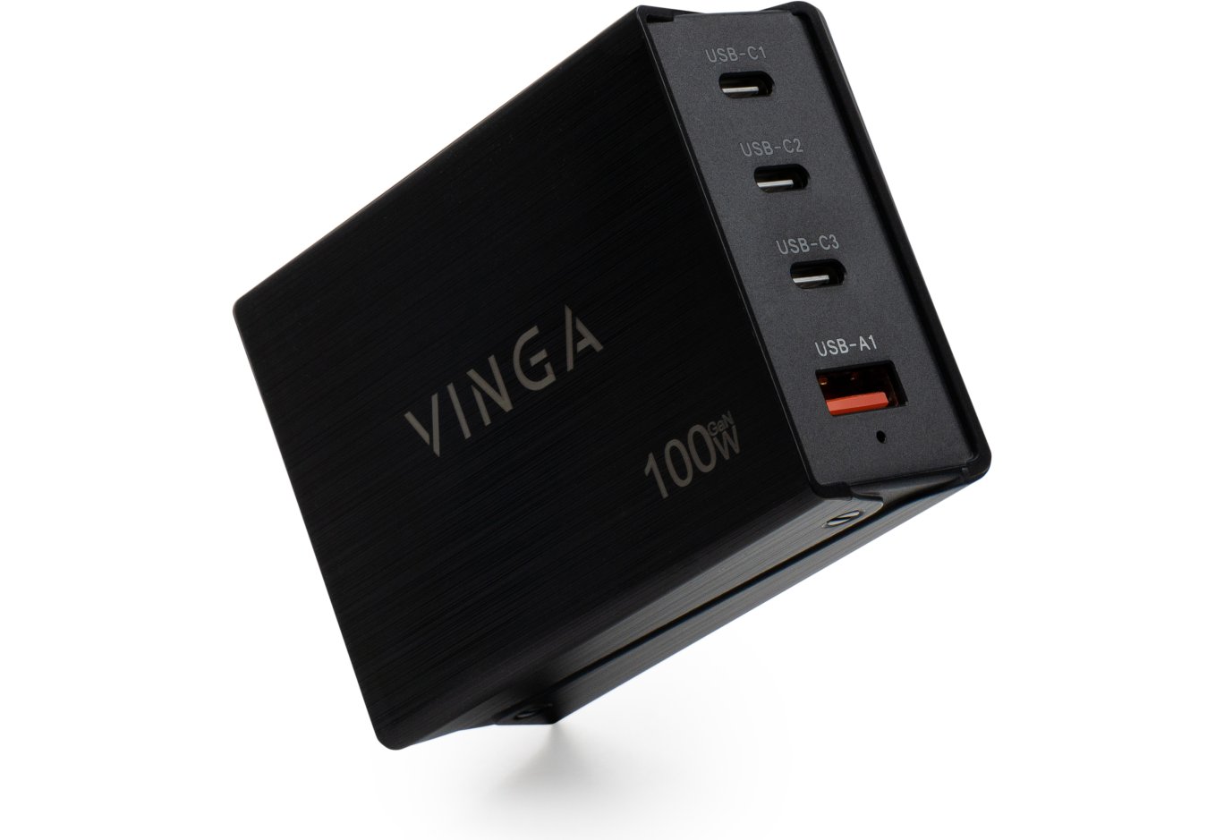 Зарядний пристрій Vinga GaN 100W PD+QC 3C1A ports 1.2m Wired Charger (VCPCH100CB)