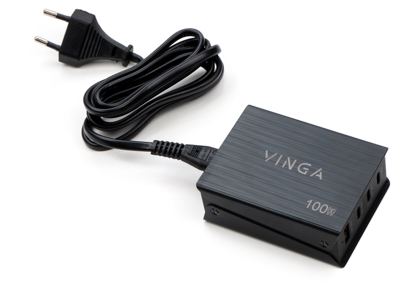 Зарядний пристрій Vinga GaN 100W PD+QC 3C1A ports 1.2m Wired Charger (VCPCH100CB)