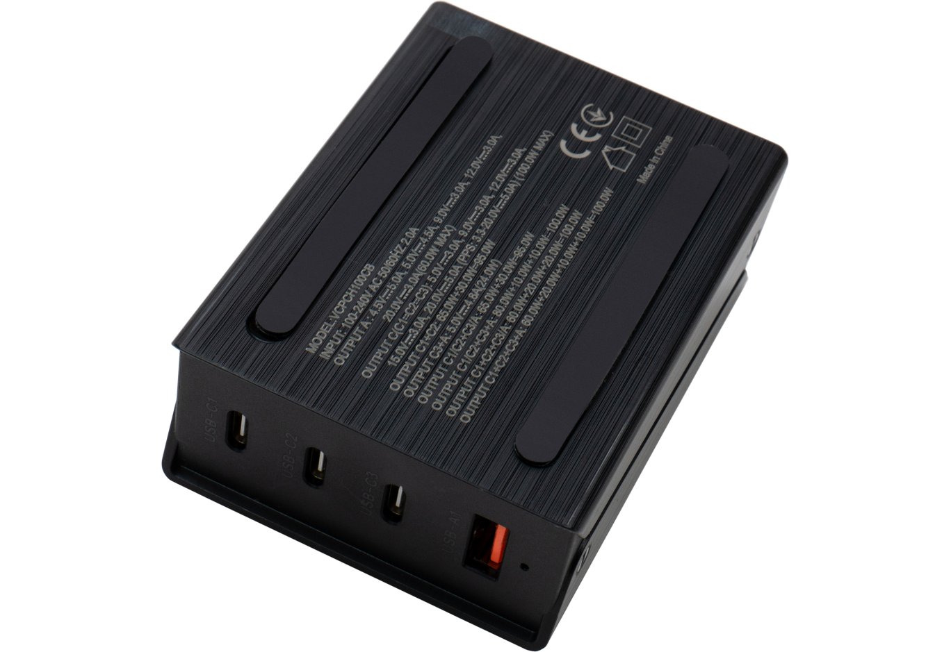 Зарядний пристрій Vinga GaN 100W PD+QC 3C1A ports 1.2m Wired Charger (VCPCH100CB)