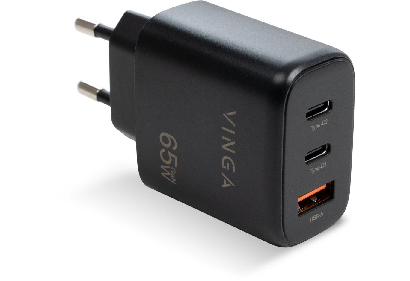 Charger Vinga GaN 65W PD+QC 2C1A ports Wall Charger (VCPCHCCA65B)