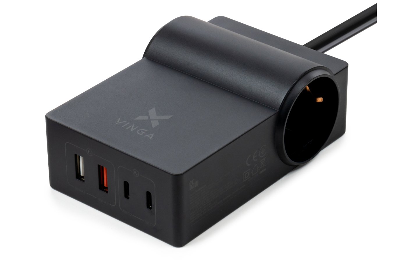 Charger Vinga 65W PD/QC 2xUSB-C+2xUSB-A+2xSchukoF 1.5m CEE7/7 (VCHG2OAC65)