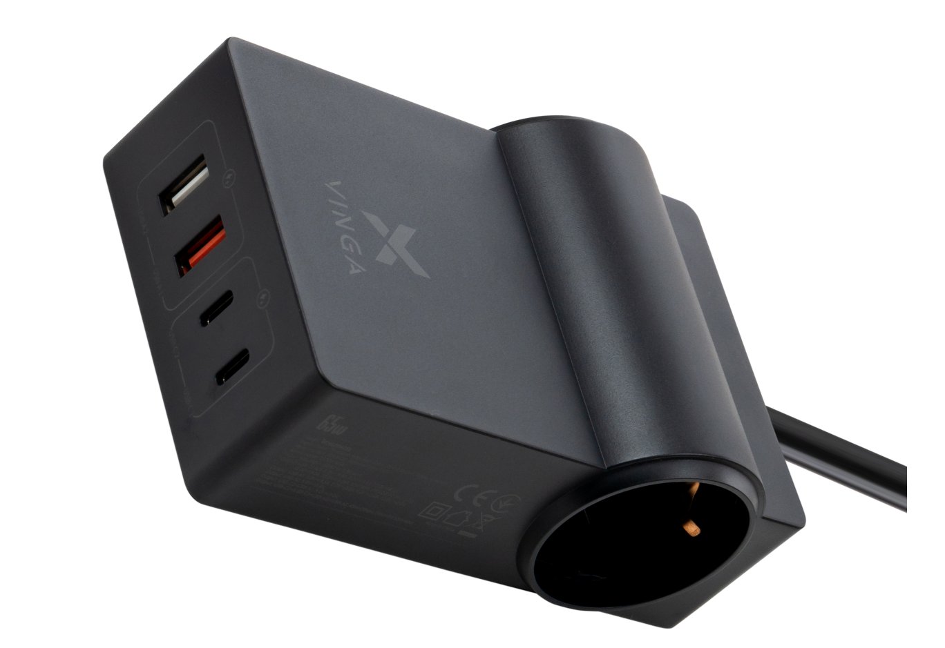 Charger Vinga 65W PD/QC 2xUSB-C+2xUSB-A+2xSchukoF 1.5m CEE7/7 (VCHG2OAC65)