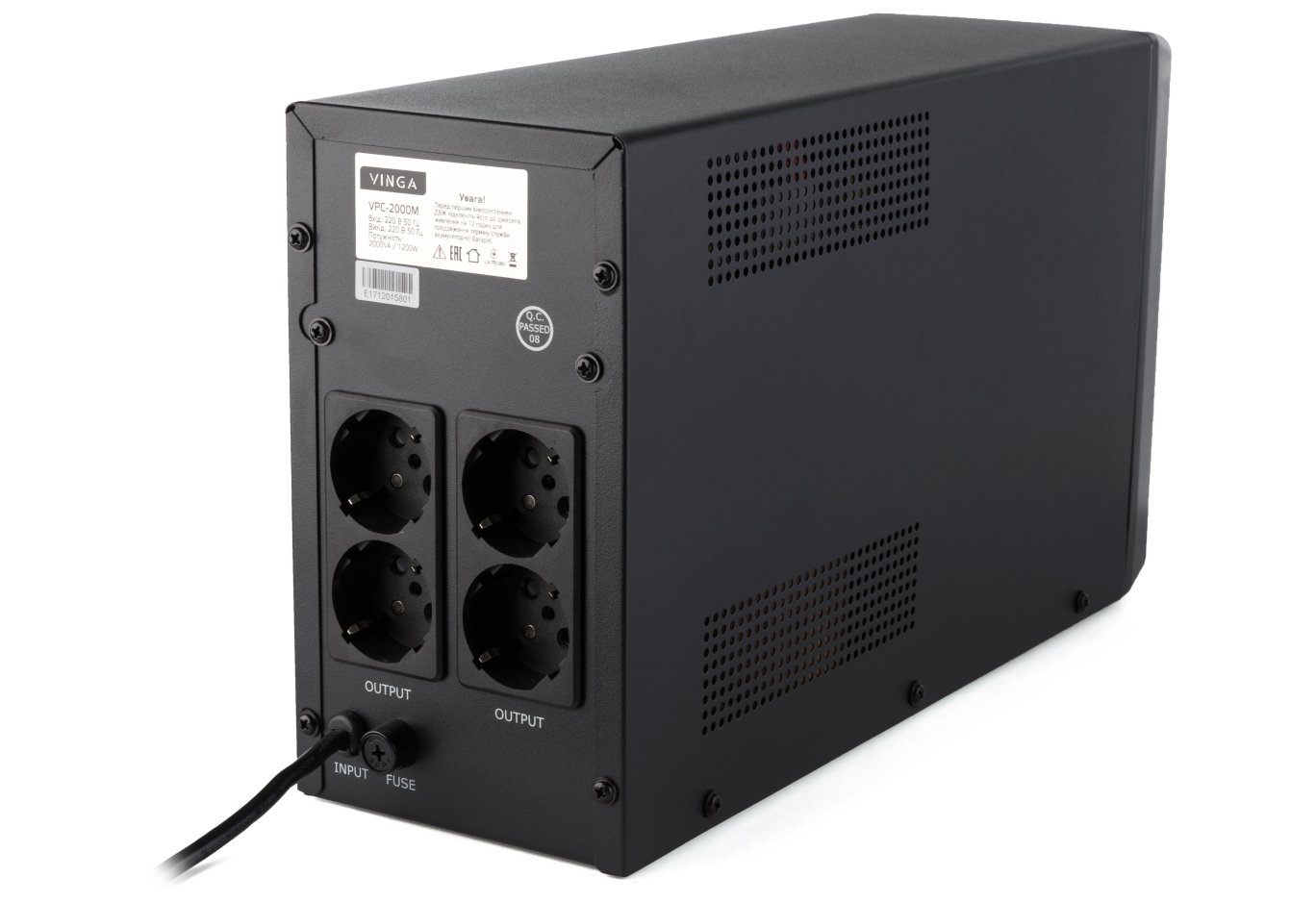 Пристрій безперебійного живлення Vinga LCD 1500VA metal case (VPC-1500M)