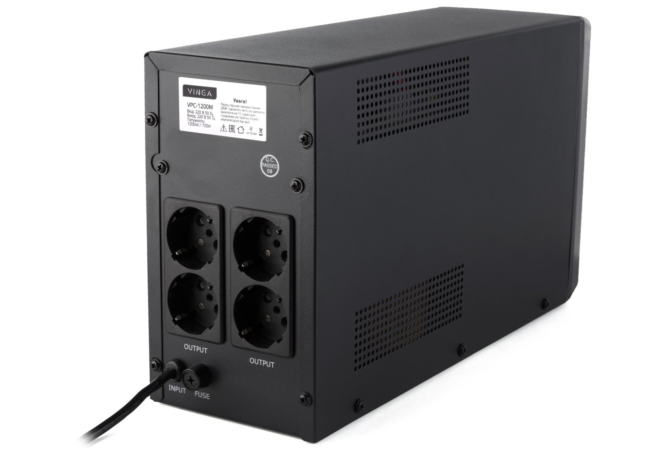 Пристрій безперебійного живлення Vinga LCD 1200VA metal case (VPC-1200M)