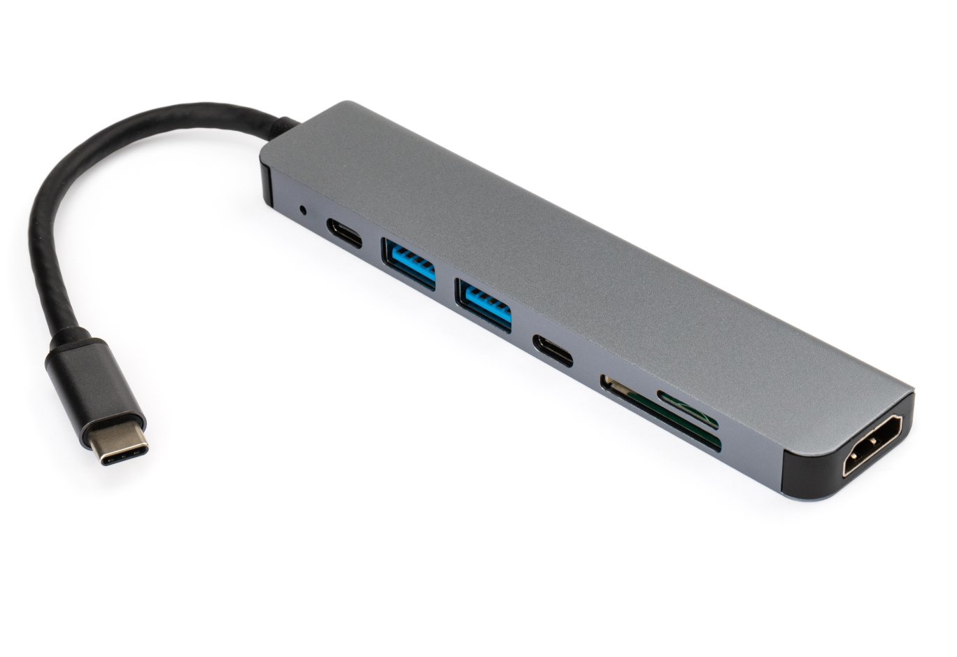 Концентратор Vinga Type-C to 4K HDMI+2*USB3.0+SD+TF+PD+USB-C 3.1 Gen1 aluminium (VCPHTC7AL)
