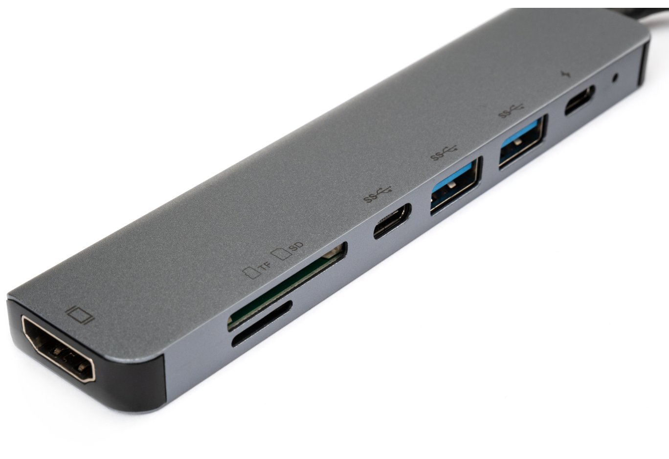 Концентратор Vinga Type-C to 4K HDMI+2*USB3.0+SD+TF+PD+USB-C 3.1 Gen1 aluminium (VCPHTC7AL)