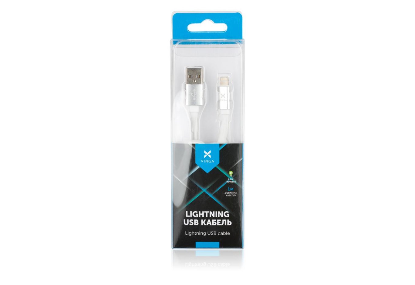 Дата кабель USB 2.0 AM to Lightning 1m flat white Vinga (VRC101WHI)