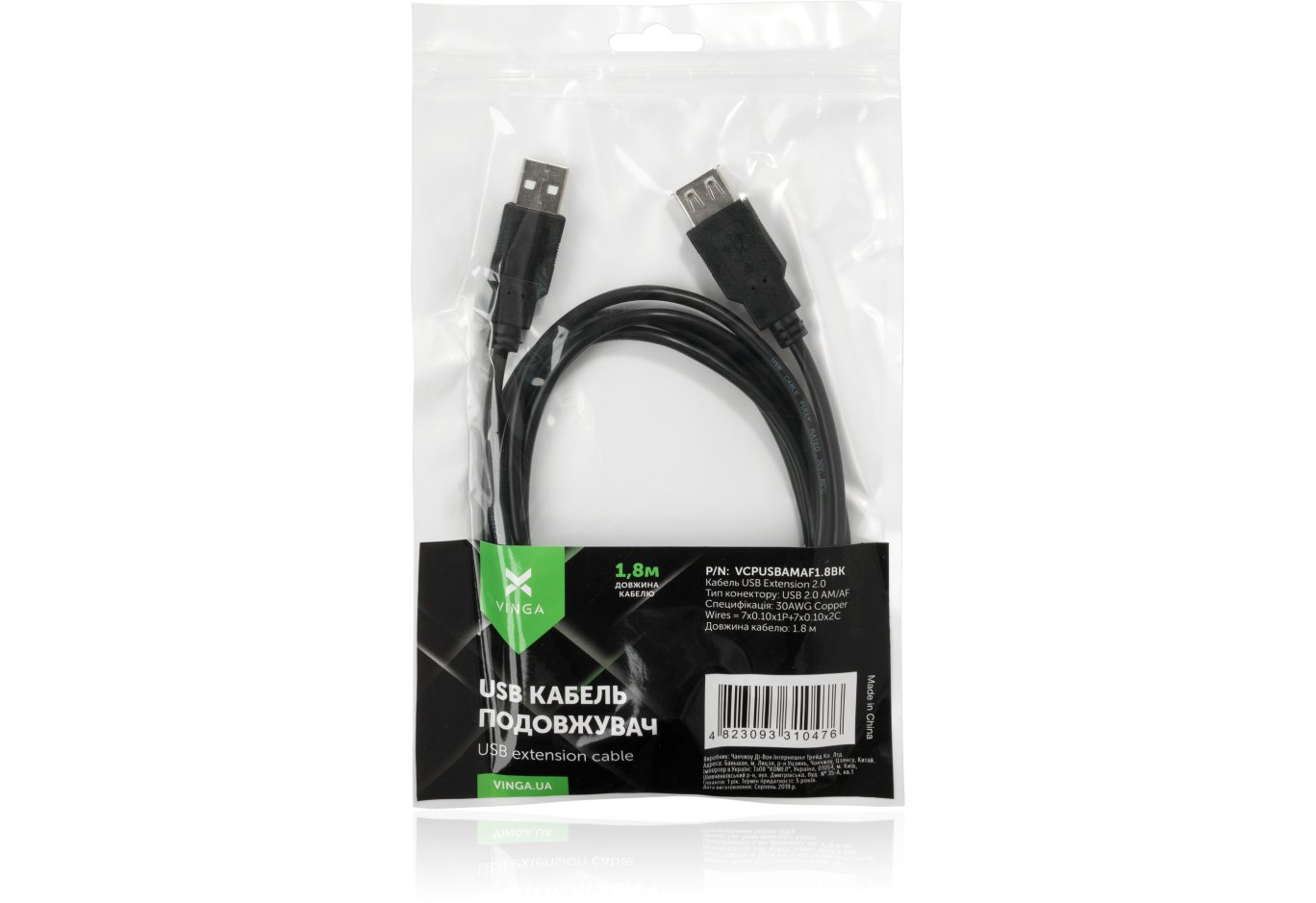 Data cable USB 2.0 AM/AF 3.0m Vinga (VCPUSBAMAF3BK)