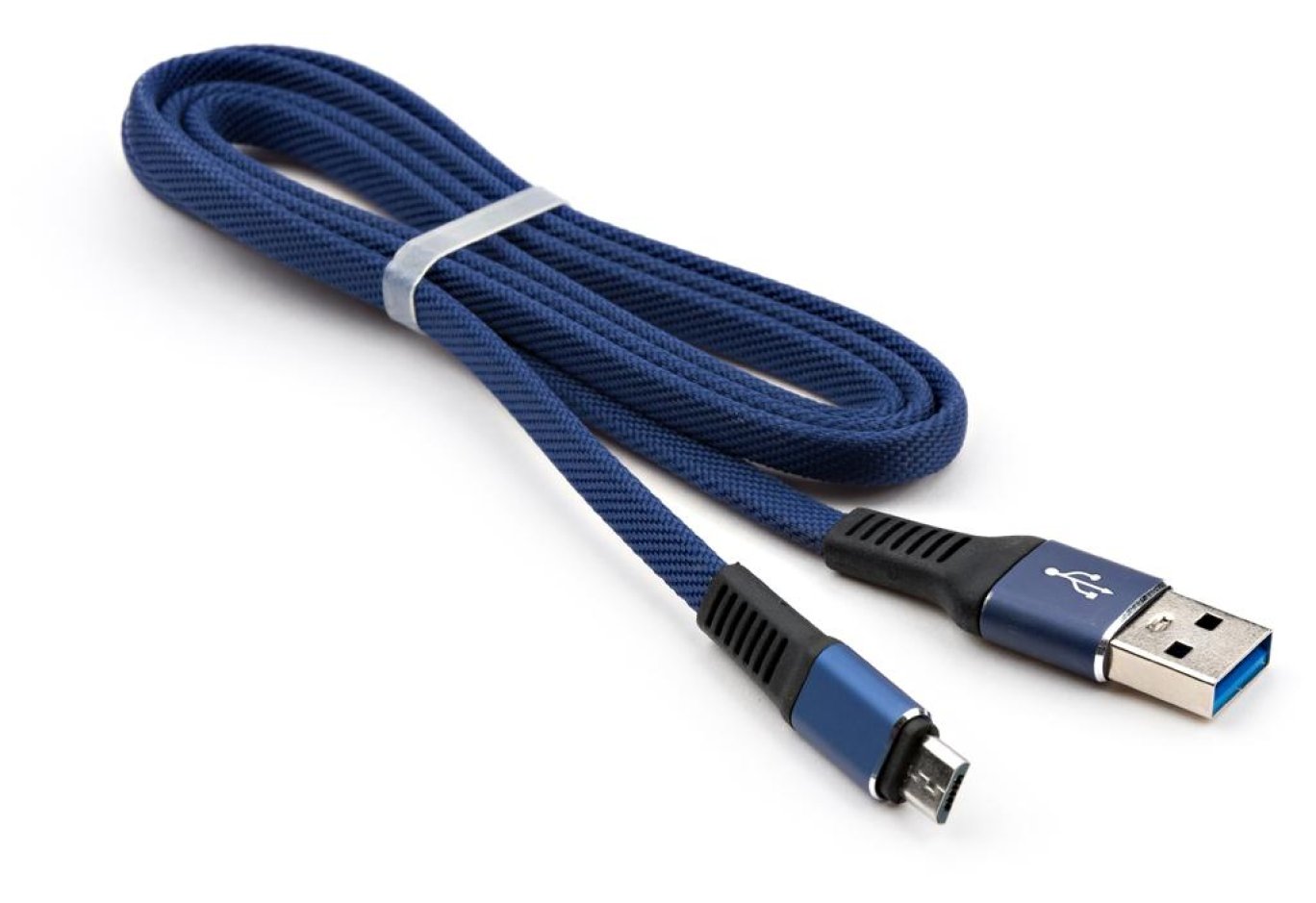 Дата кабель USB 2.0 AM to Micro 5P 1m flat nylon blue Vinga (VCPDCMFNB1B)