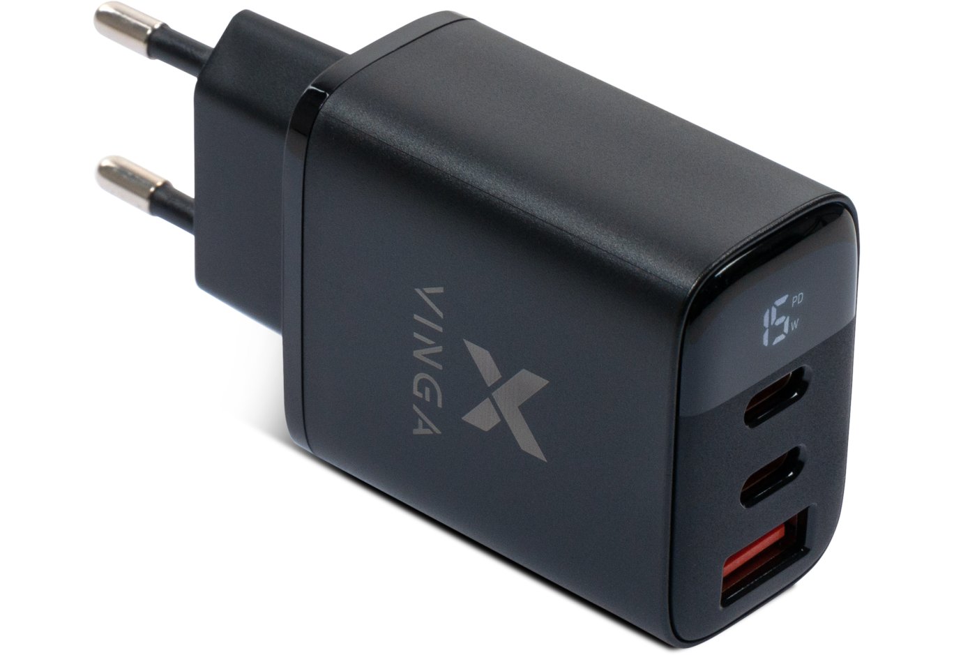 Зарядний пристрій Vinga 2xUSB-C PD30W + USB-A QC30W Display 30W Max (VCR30ACCDB)