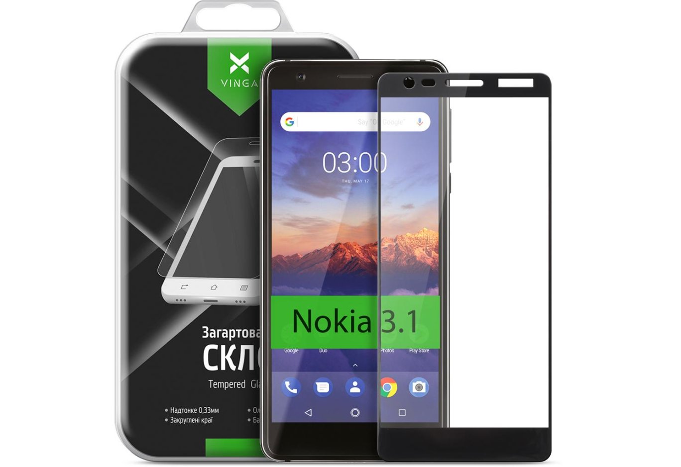 Скло захисне Vinga для Nokia 3.1 Black (VTPGS-N31B)