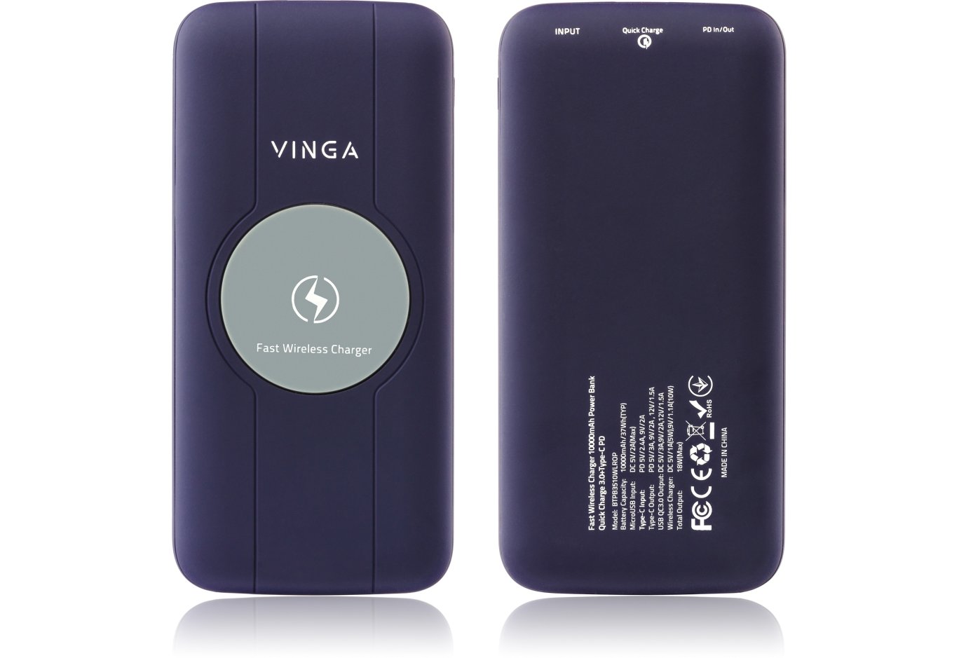 Universal Battery Vinga 10000 mAh Wireless QC3.0 PD soft touch purple (BTPB3510WLROP)