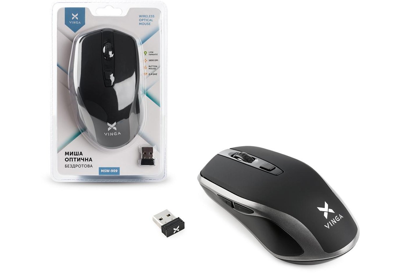 Mouse Vinga MSW-909 Silent black-grey